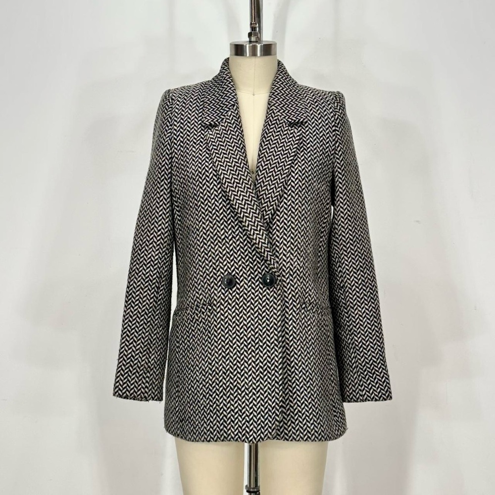 Anine Bing Diana Women's Black and White Herringbone Blazer